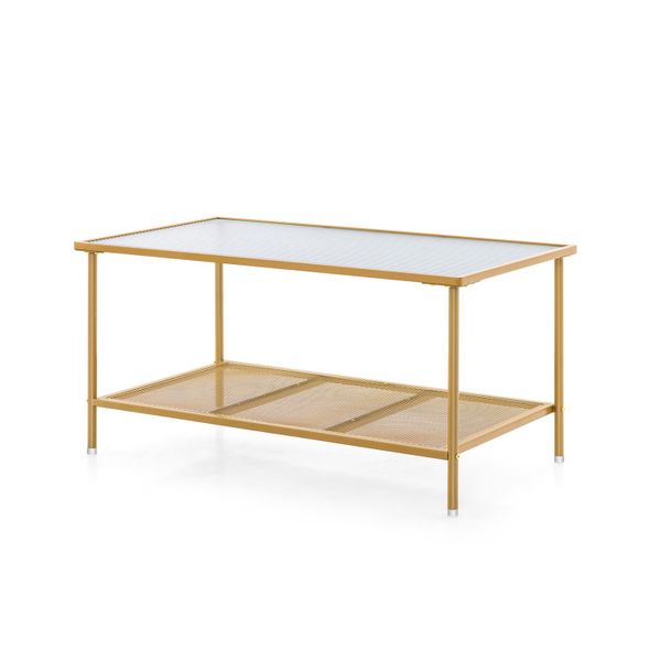 2-Tier Coffee Table with Shelf Center Tea Table featuring Tempered Glass Top