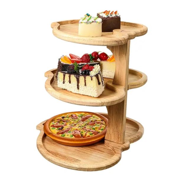 3 Tier Wooden Tiered Tray Stand Heart Shaped Wood Cupcake Stand Serving Tray Dessert Display Cake Holder for Party Wedding