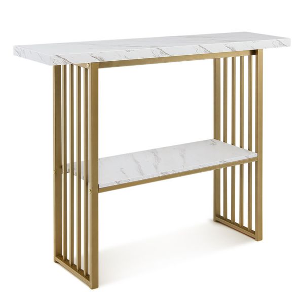 48-inch two-level console table featuring a gold-finished frame