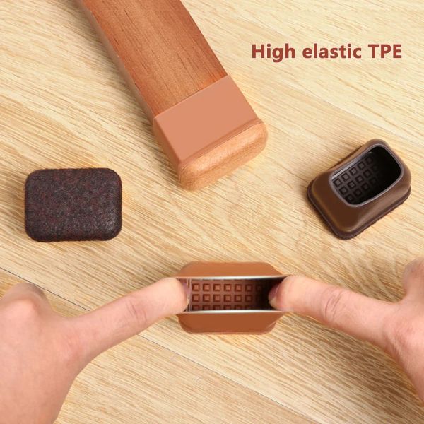 8-piece rectangular rubber-felt furniture pads for non-slip chair leg protection and floor safety