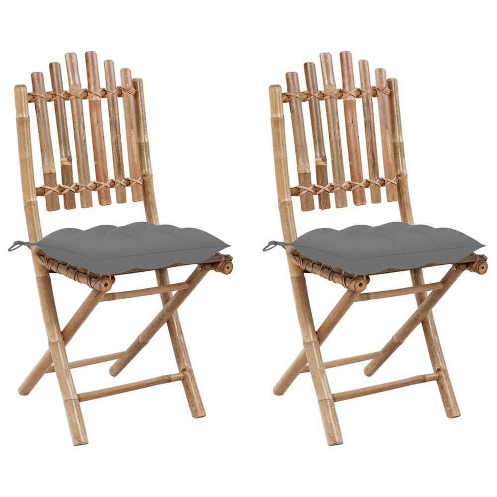 vidaXL Garden Chair Set of 2 Bamboo Bamboo, Polyester Standard