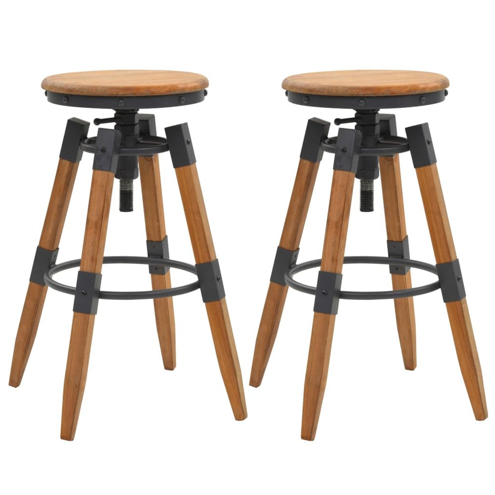 vidaXL Bar Stool Set of 2 Natural Wood Solid Fir Wood & Steel