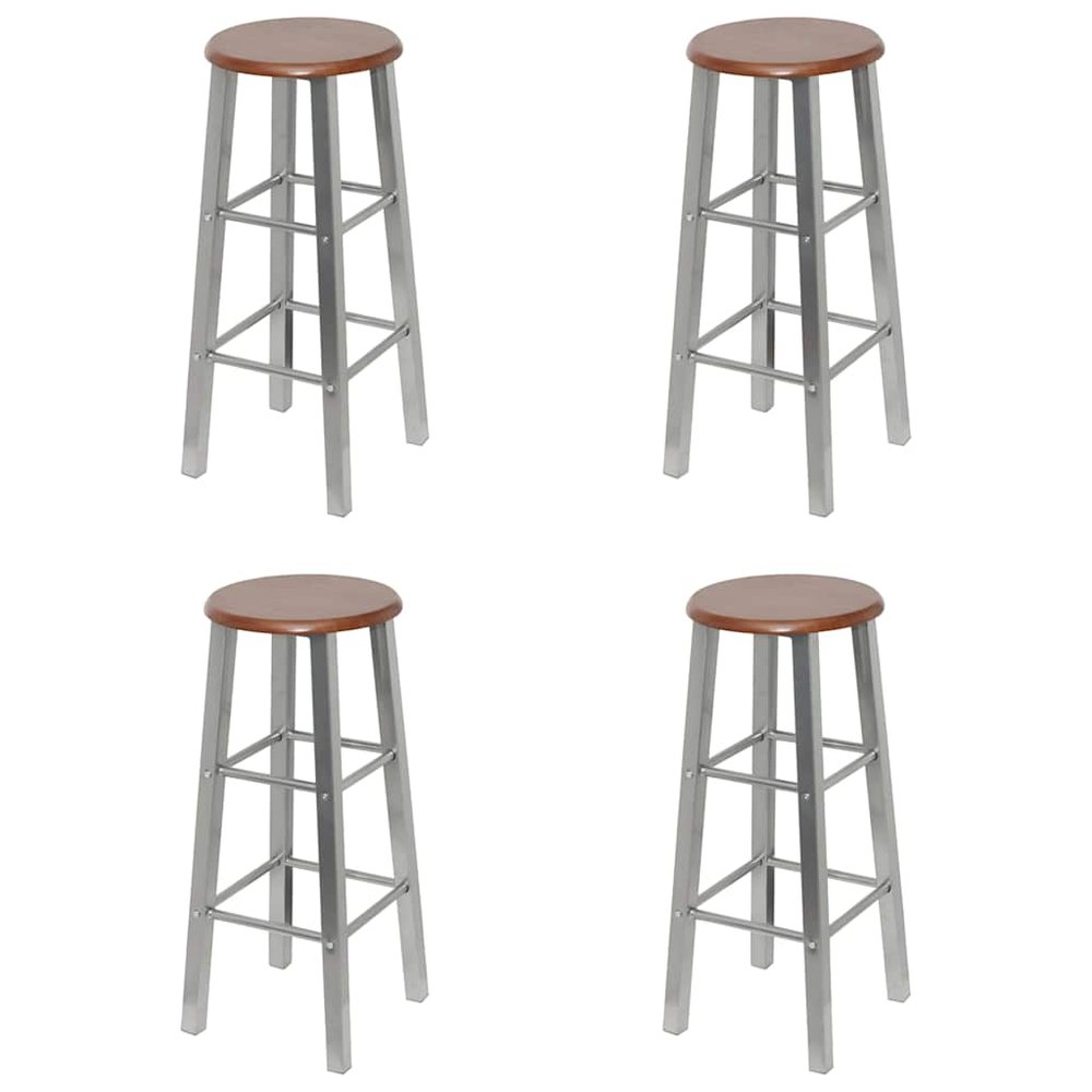 vidaXL Bar Stool Set of 4 Silver and Brown Steel and MDF Standard