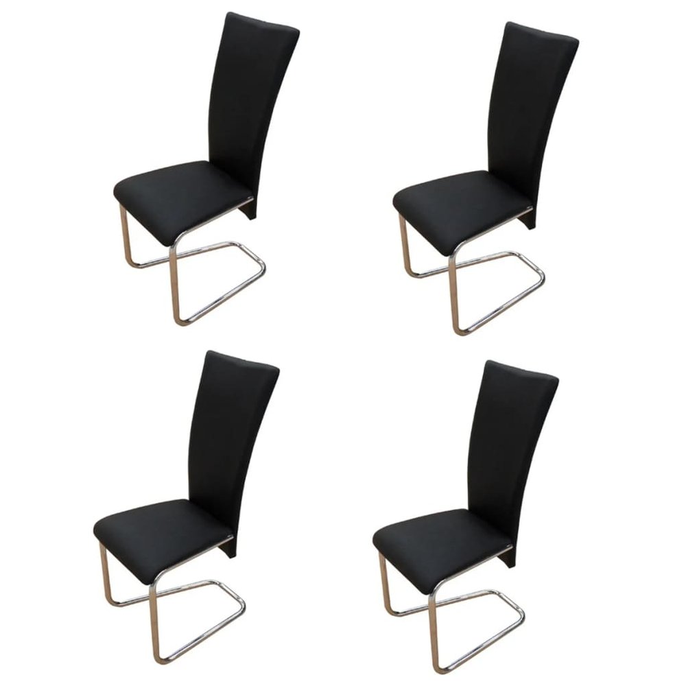 vidaXL Dining Chair Set of 4 Black Chrome-plated iron, faux leather
