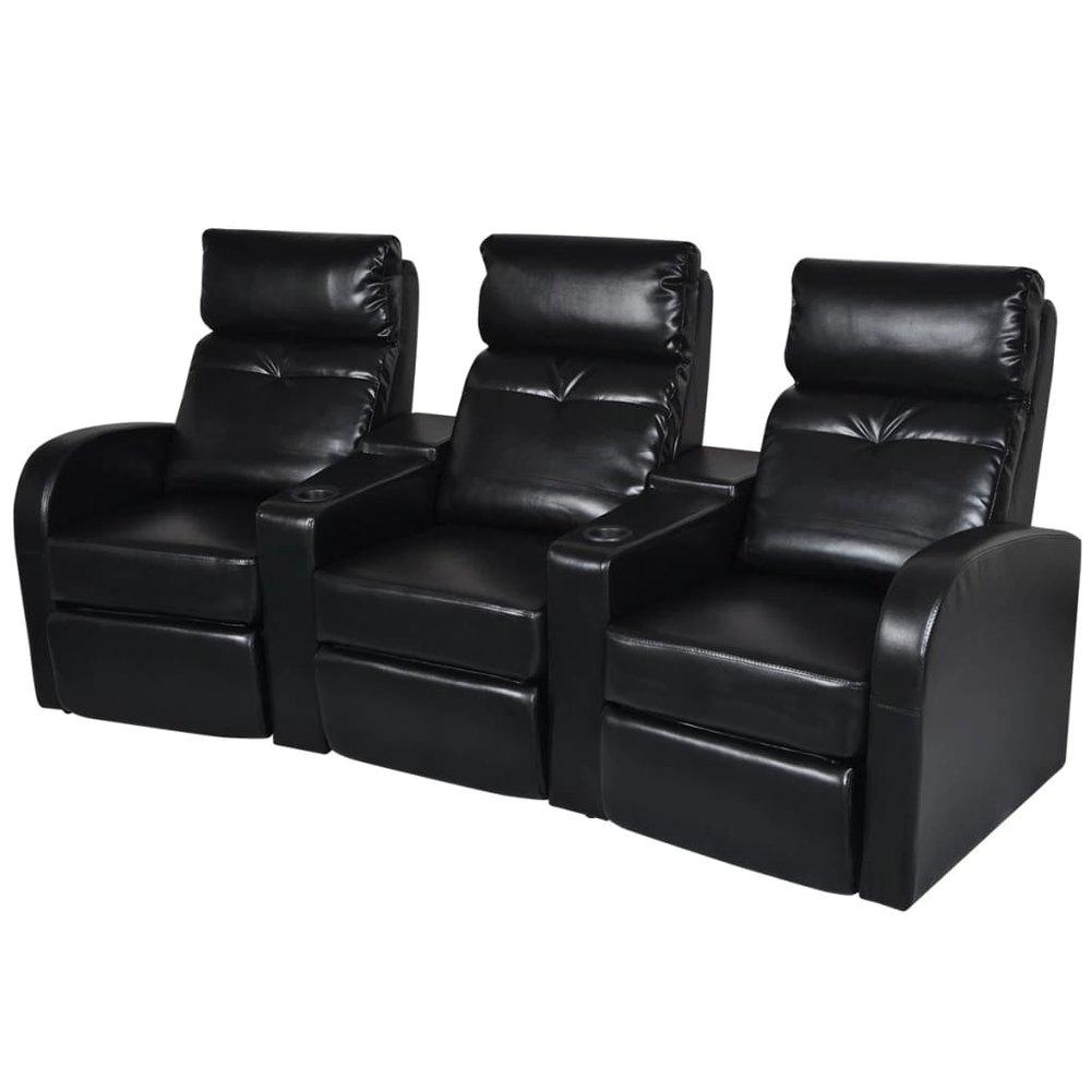 vidaXL Recliner Sofa Black Faux Leather 3-seater Adjustable Footrests