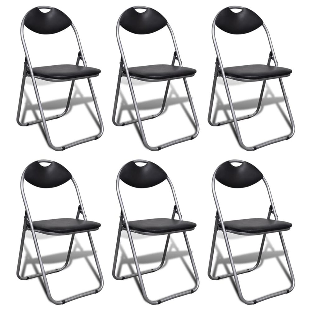 vidaXL Chair Set of 6 Black Steel frame + faux leather Standard