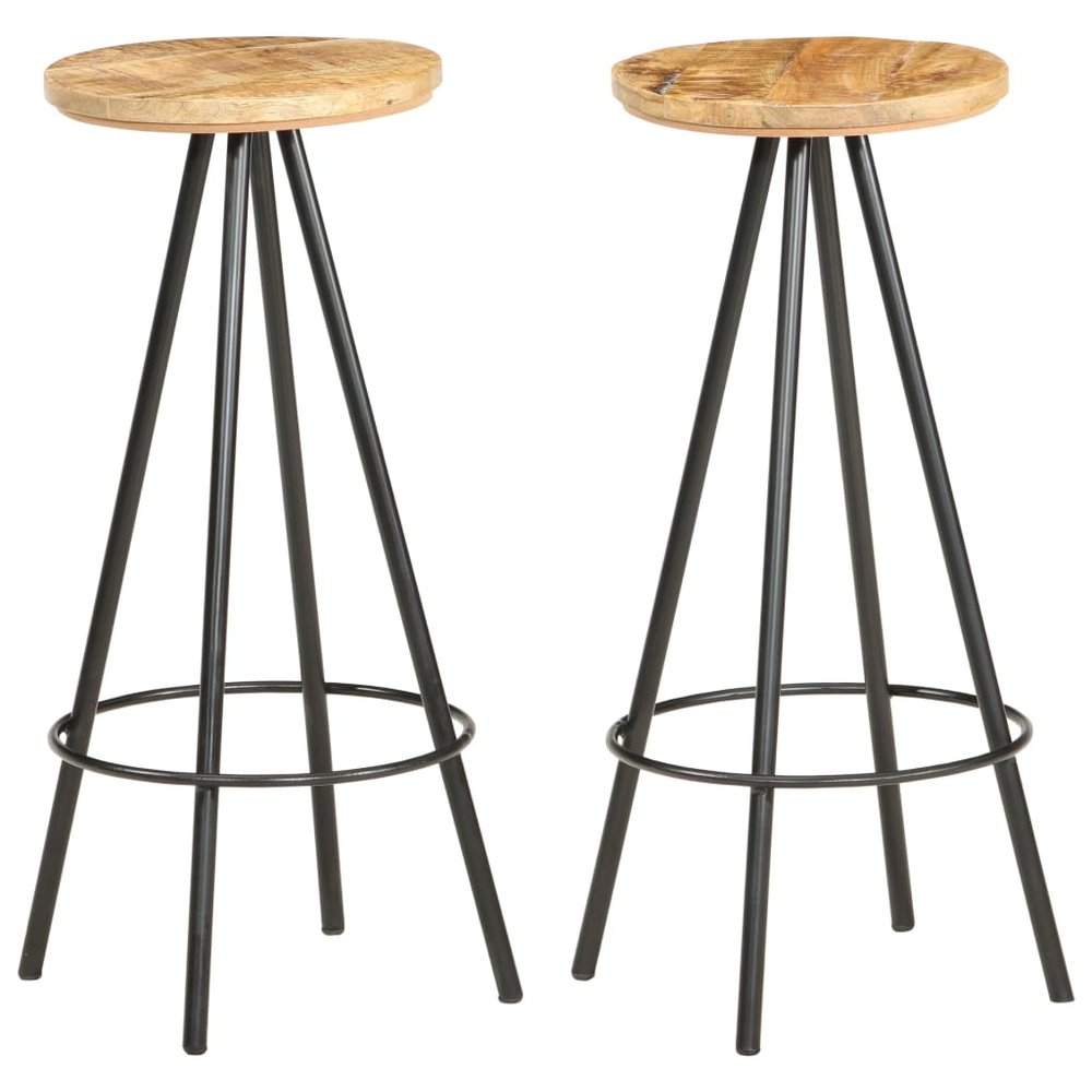 vidaXL Bar Stool Set of 2 Brown and black Rough mango wood, iron