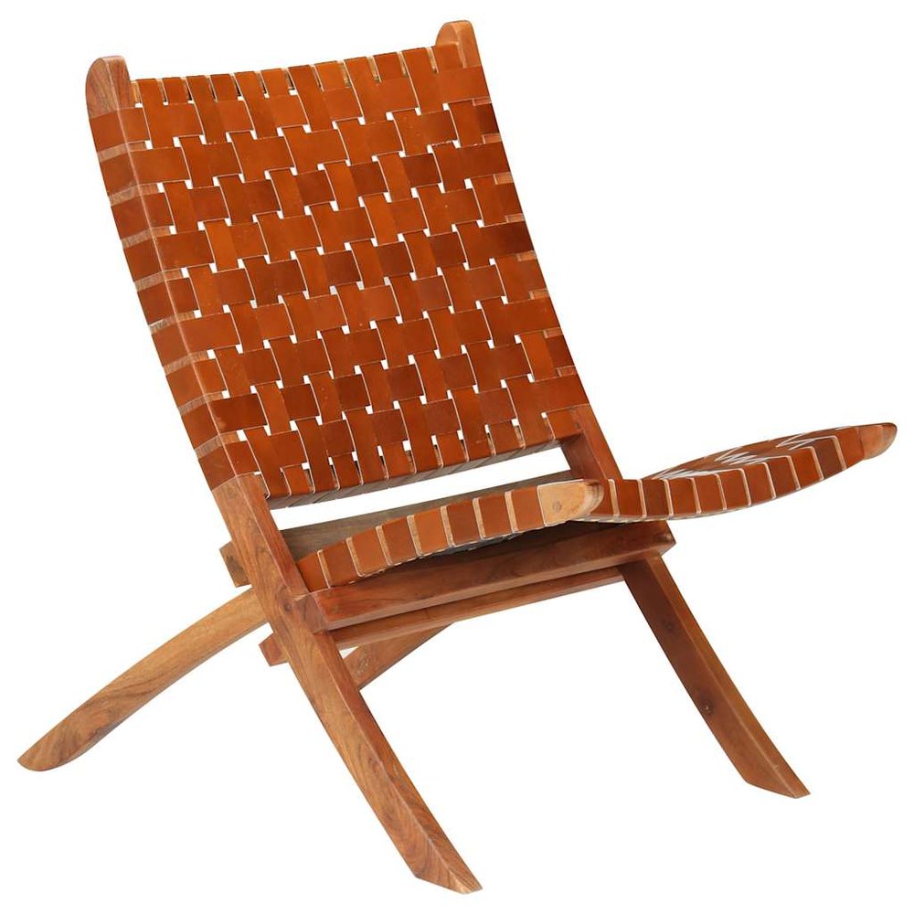 vidaXL Chair Brown Real goat leather, Solid acacia wood Standard size