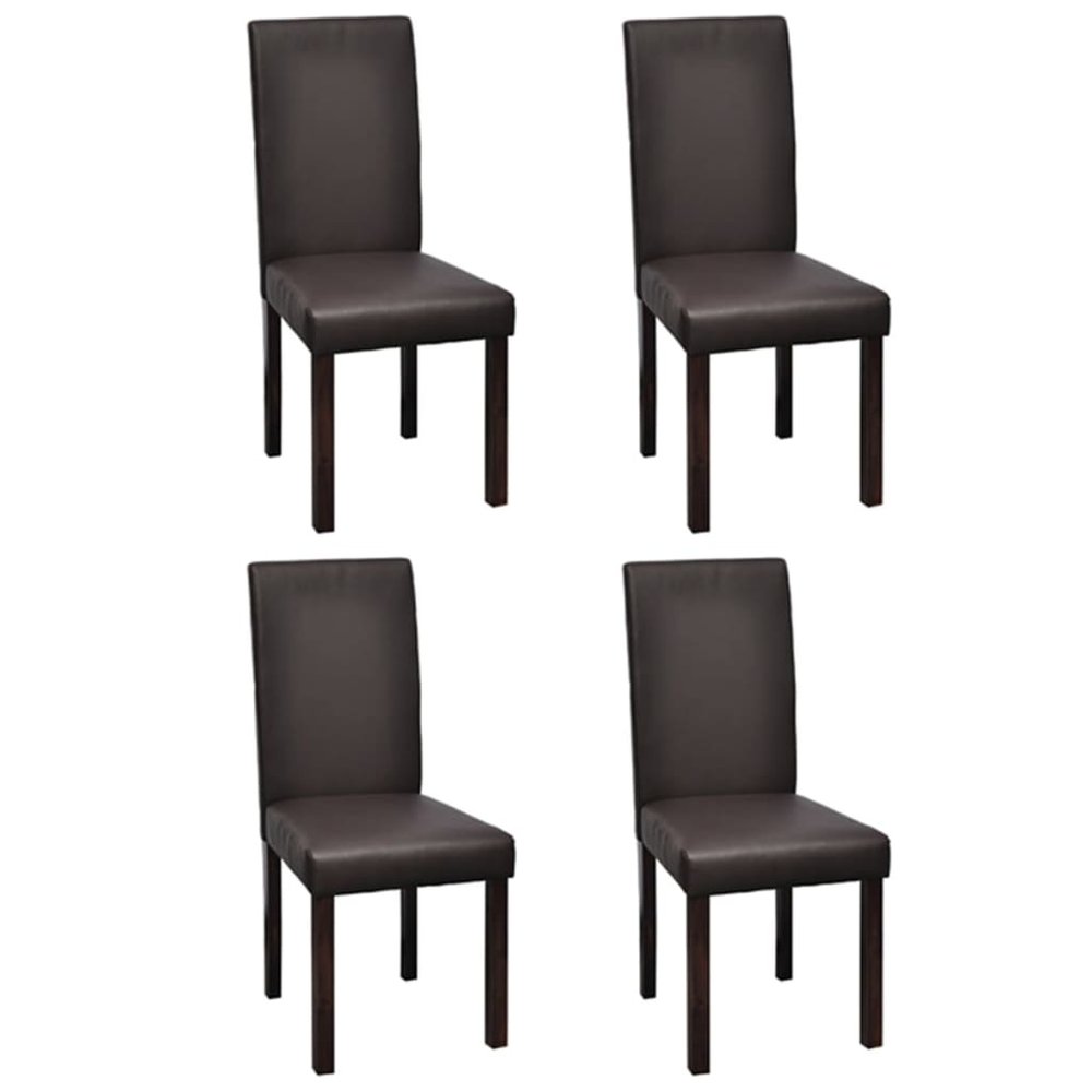 vidaXL Dining Chair Set of 4 Brown Wooden frame, faux leather upholstery