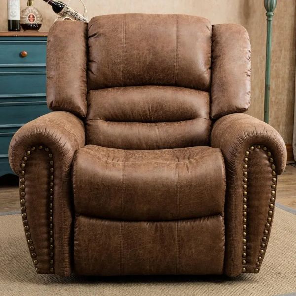 CANMOV Leather Recliner Chair, Classic and Traditional Manual Recliner Chair with Comfortable Arms and Back Single Sofa For