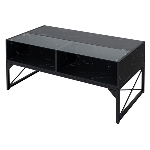 Center Table with Faux Marble and Tempered Glass Top