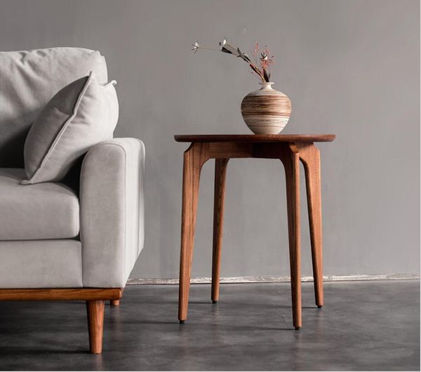 Classic Nordic solid wood tea table for living room with white wax finish, rounded edges and minimal hardware