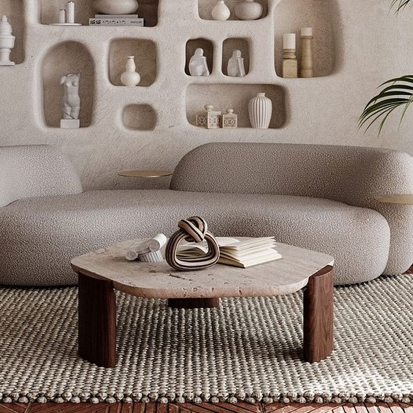 Coffee Table for Modern Living Room - Compact Marble Low Tea Table for Small Apartments