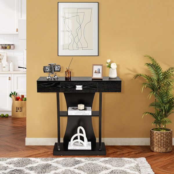 Console table with drawer and two-tier shelves for entryway or living room
