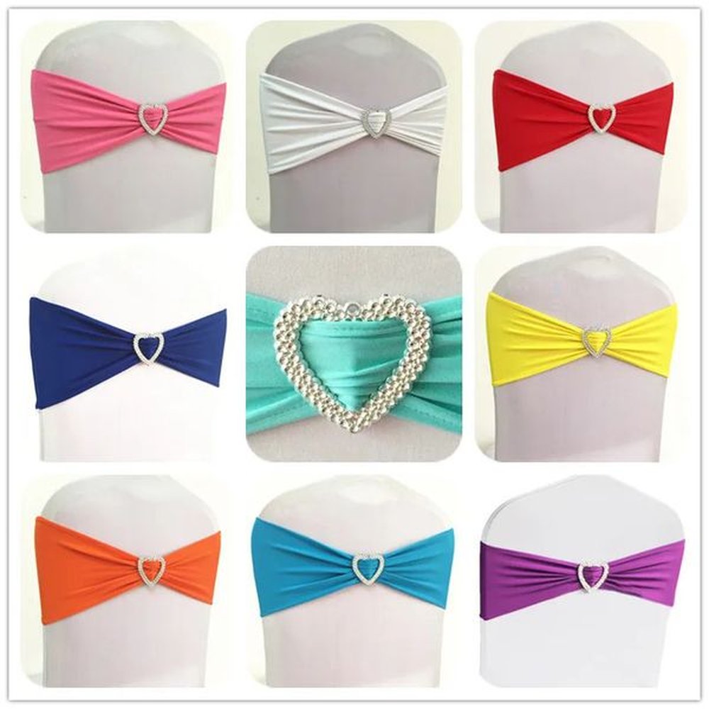 10pcs 50pcs Elastic Spandex Chair Bow Sash Stretch Wedding Chair Sash Band With Heart Buckle For Banquet el Party Decoration 250210