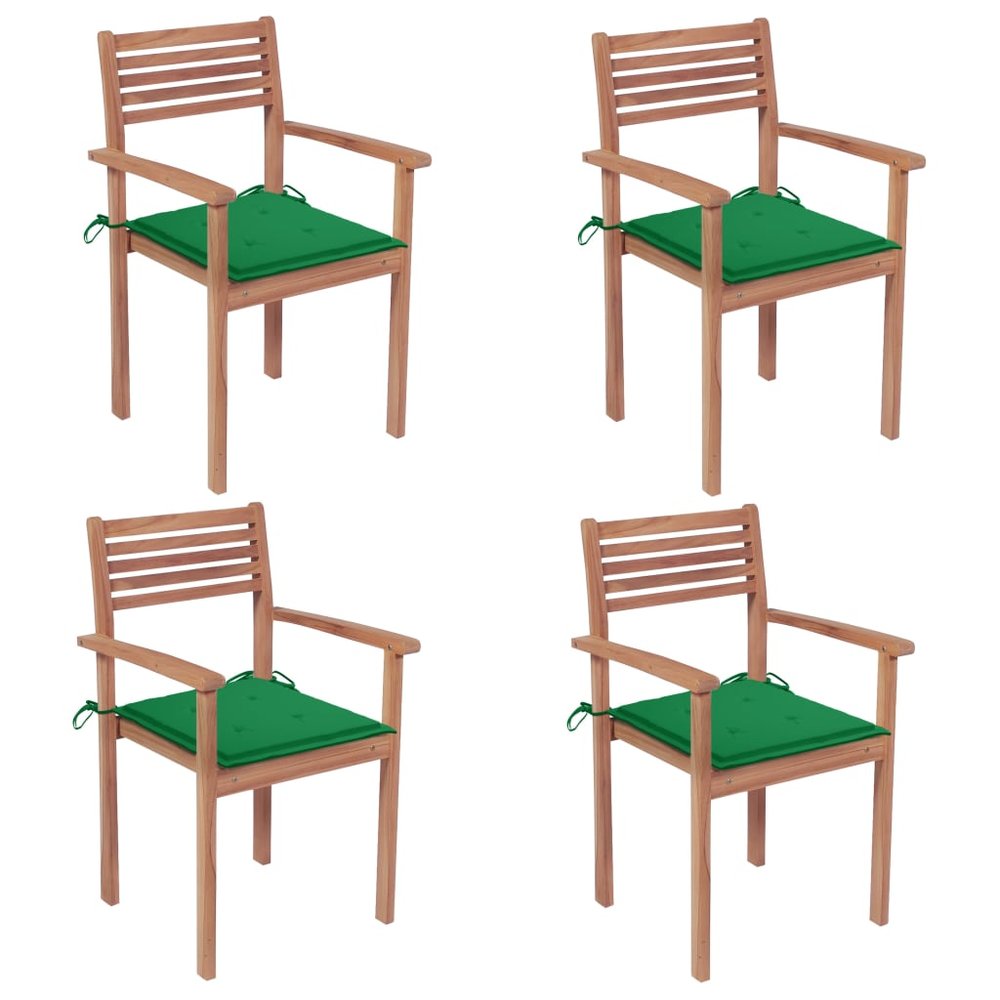 vidaXL Patio Chair Set of 4 Natural wood, Green Fine sanded teak hardwood