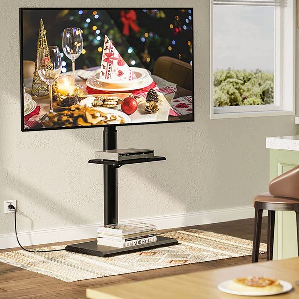Floor TV stand mount bracket featuring 2 shelves for 32-65 inch LED LCD TVs