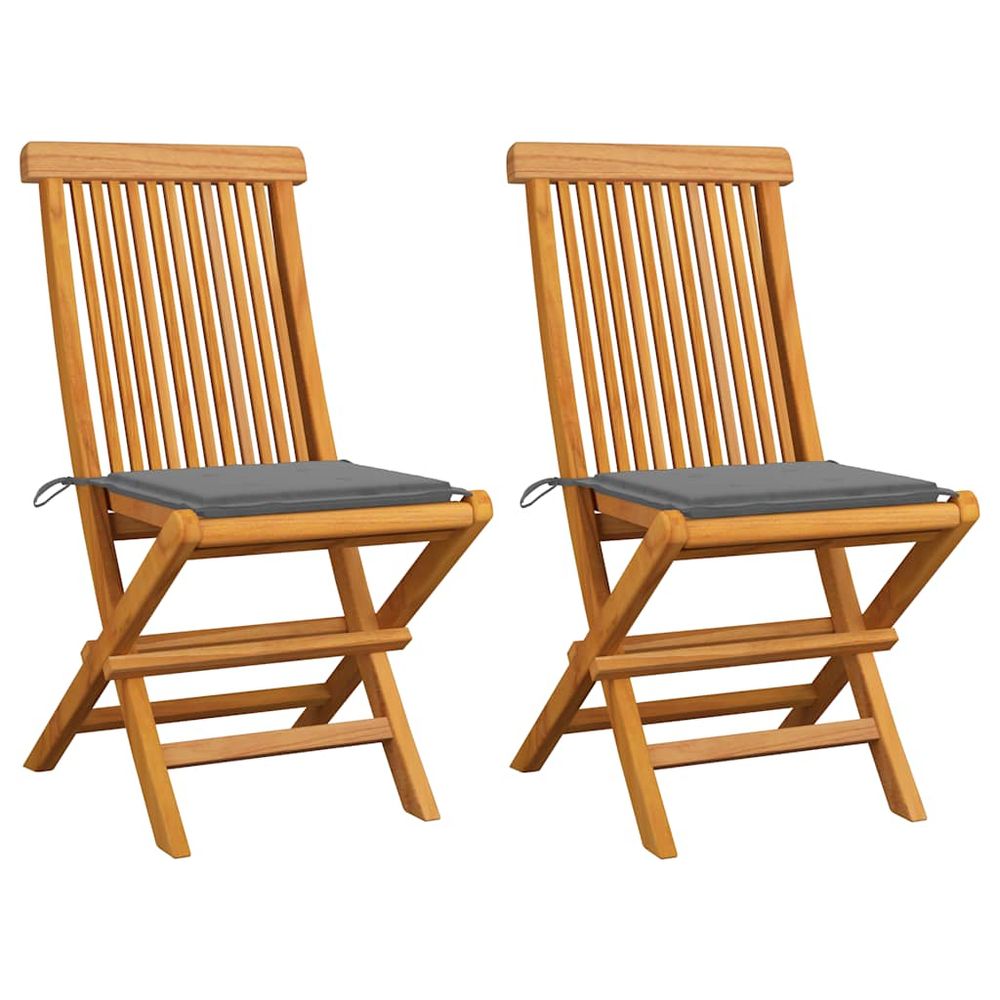 vidaXL Garden Chair Set of 2 Teak Wood 100% Polyester Medium Foldable