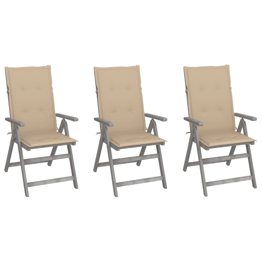 vidaXL Garden Chair Set of 3 Grey Solid Acacia Wood One Size Foldable