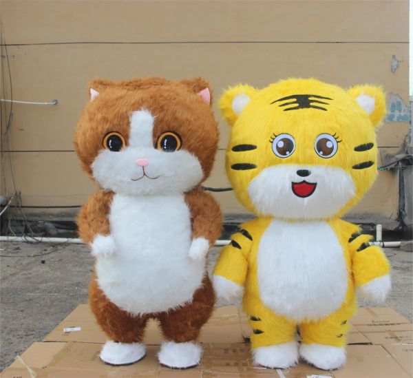 Furry inflatable tiger costume for adults, perfect for Halloween, Christmas parties, and fun carnival events