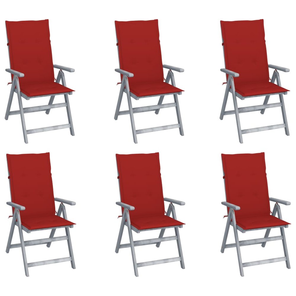 vidaXL Patio Chair Set of 6 Gray Solid acacia wood, 100% polyester
