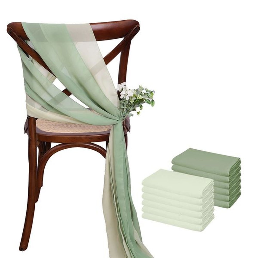 12 Pcs 17x275cm Green Chiffon Chair Sashes Wedding Chair Covers Ribbon Wedding Party Aisle Chair Decor 250210