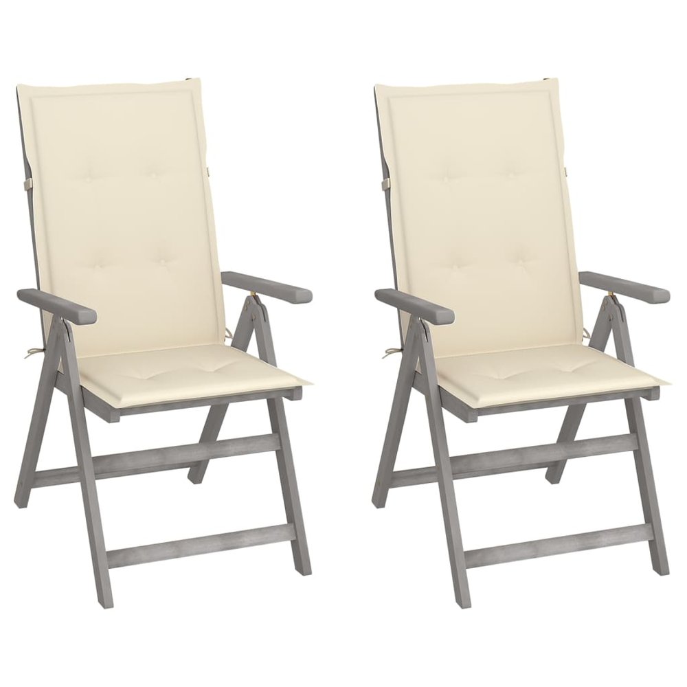 vidaXL Garden Chair Set of 2 Grey Solid acacia wood Standard Foldable