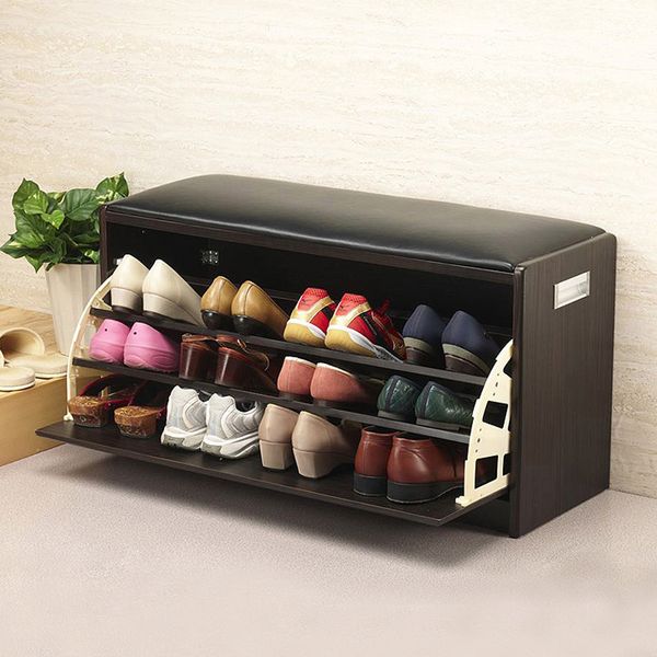 Home doorway shoe rack with no-installation, Japanese-style hallway bench for shoe changing, made of dense board with clamshell tip, size L