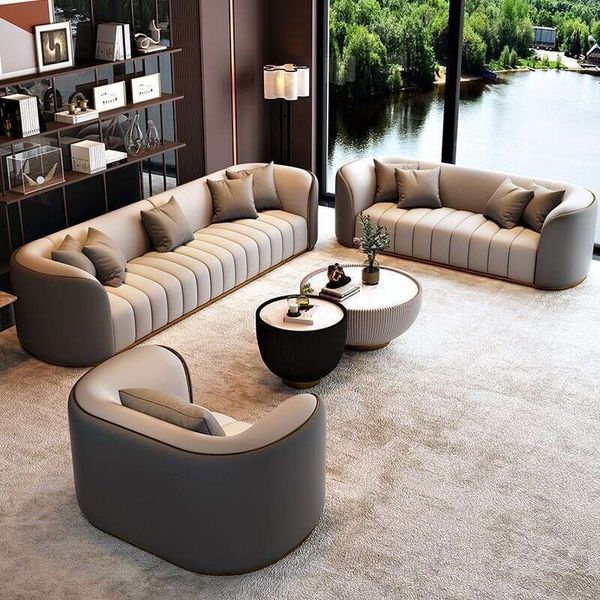 Italian modern sectional sofa set in white with contrasting leather upholstery for contemporary living rooms