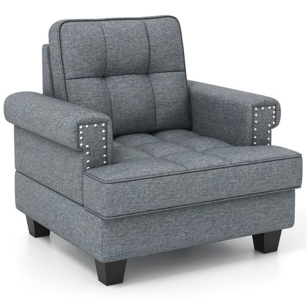 Mid-century modern accent armchair with tufted linen upholstery