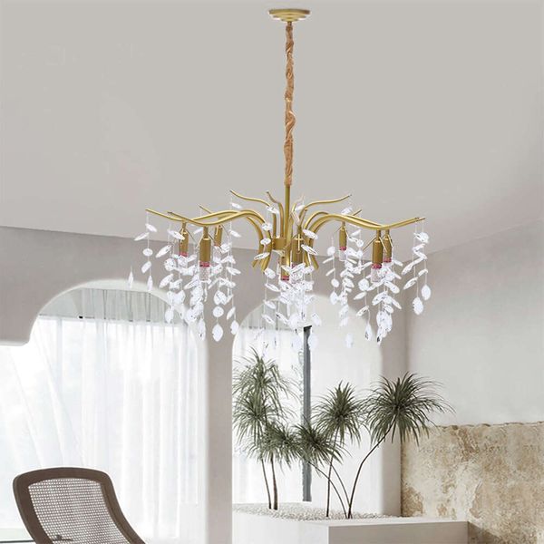 Modern gold metal crystal chandelier for living room pendant lighting art piece