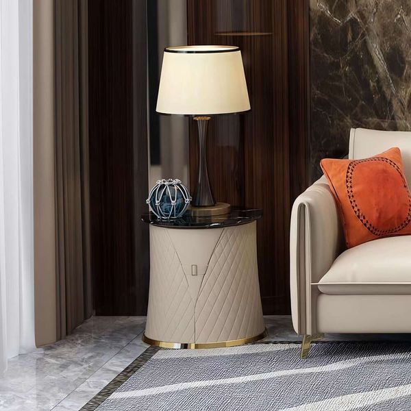 Modern Italian-style round coffee table set with marble top for living room decor