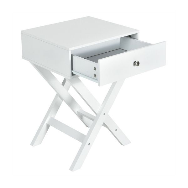 Modern X-shaped bedside table featuring drawers, ideal for living rooms and bedrooms