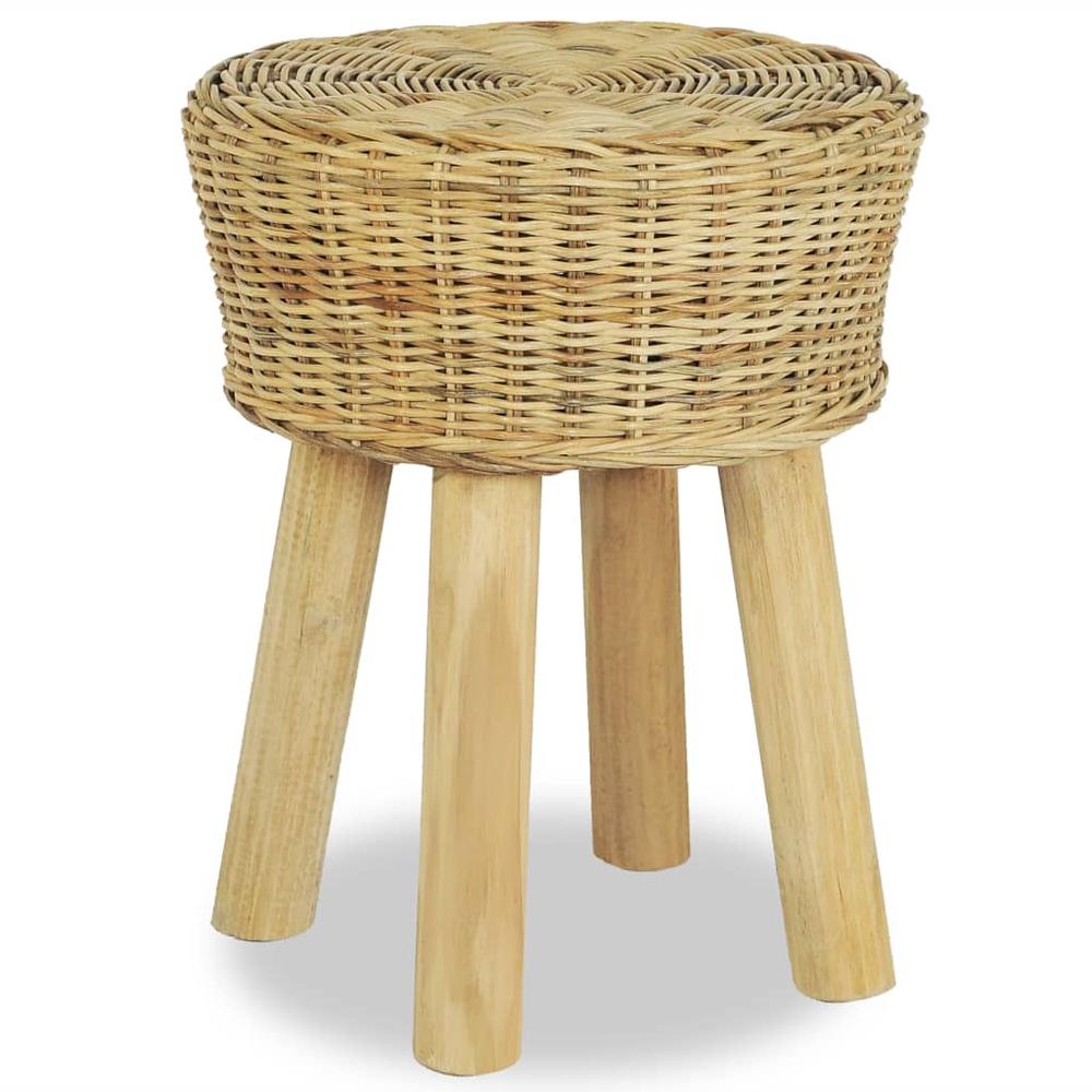 vidaXL Stool Natural Natural Rattan, Solid Teak Standard Durable
