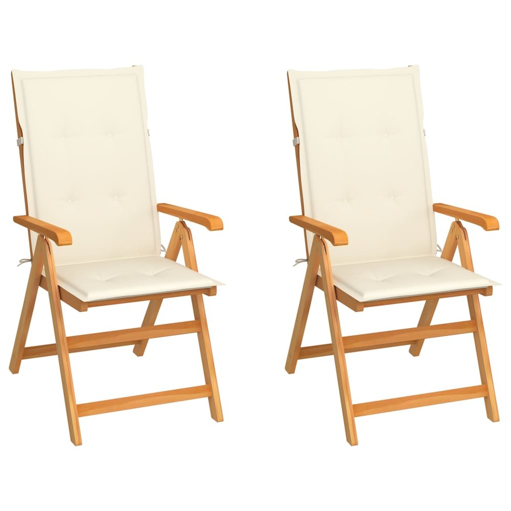 vidaXL Garden Chair Set of 2 Natural wood with cream cushions