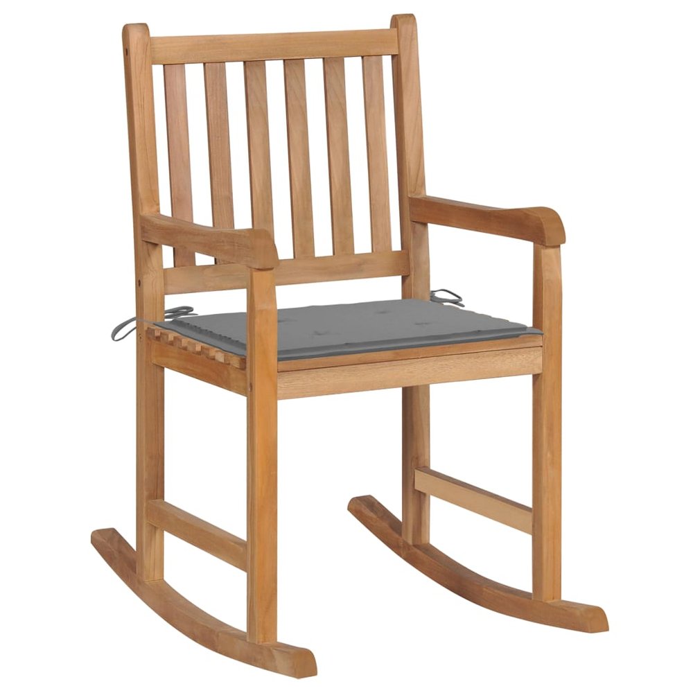 vidaXL Rocking Chair Natural wood, Grey cushion