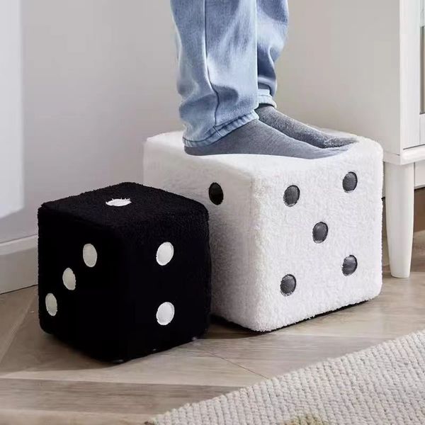 Nordic-inspired creative dice-patterned square door mat for changing shoes, modern bedroom square low stool, luxurious home decor furniture