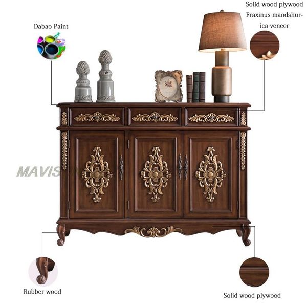 Nordic-inspired solid wood sideboard with carved details, perfect for small spaces like apartments or porches, offering stylish living room storage