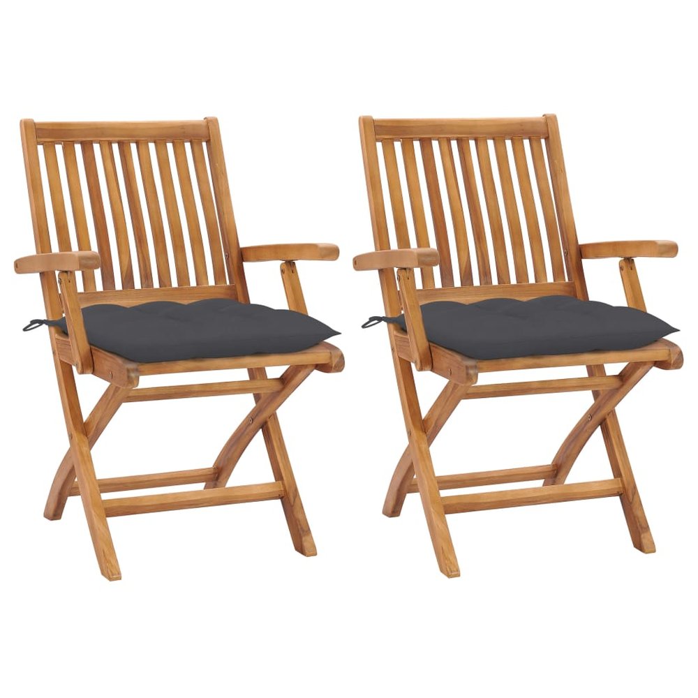 vidaXL Garden Chair Set of 2 Anthracite Fine sanded teak hardwood