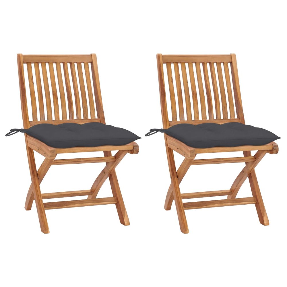 vidaXL Garden Chair Set of 2 Anthracite Solid Teak Wood Standard