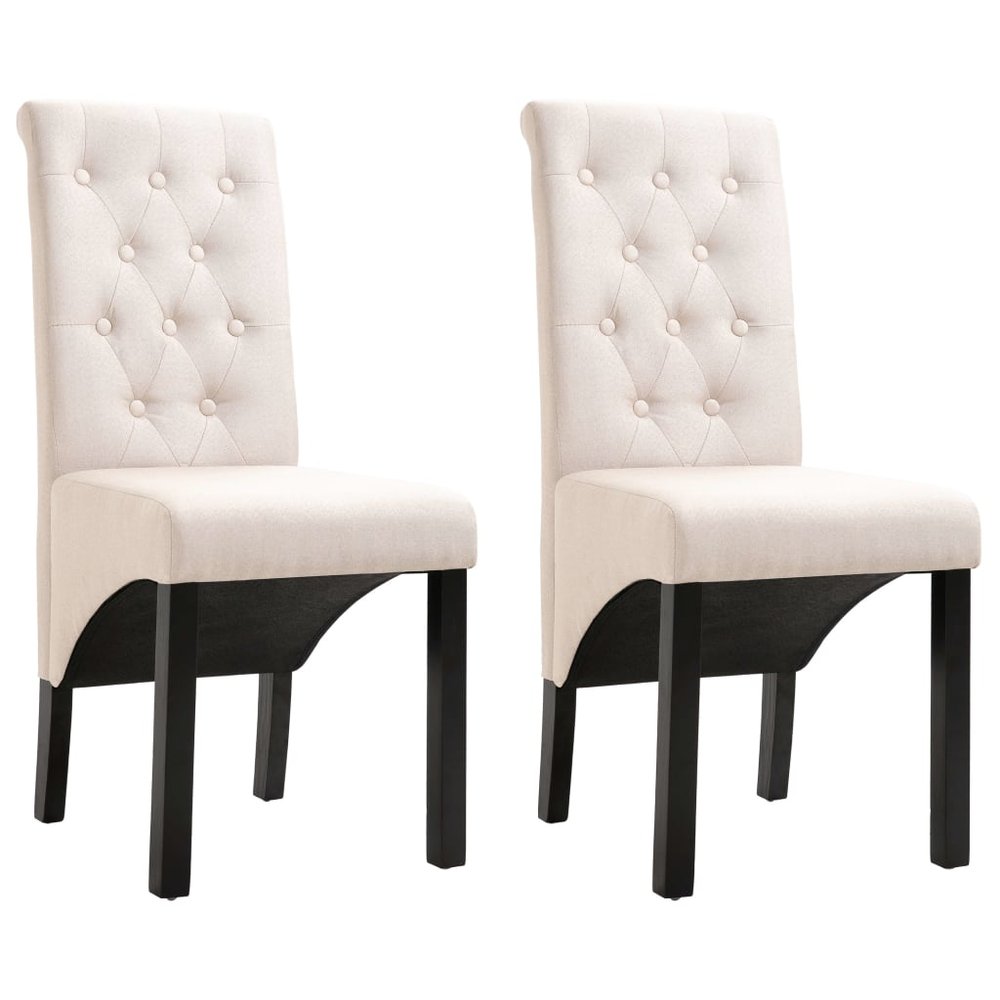 vidaXL Dining Chair Set of 2 Cream Fabric and rubber wood Standard
