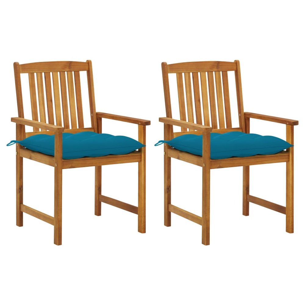 vidaXL Patio Chair Set of 2 Blue, Brown Solid Acacia wood, Polyester