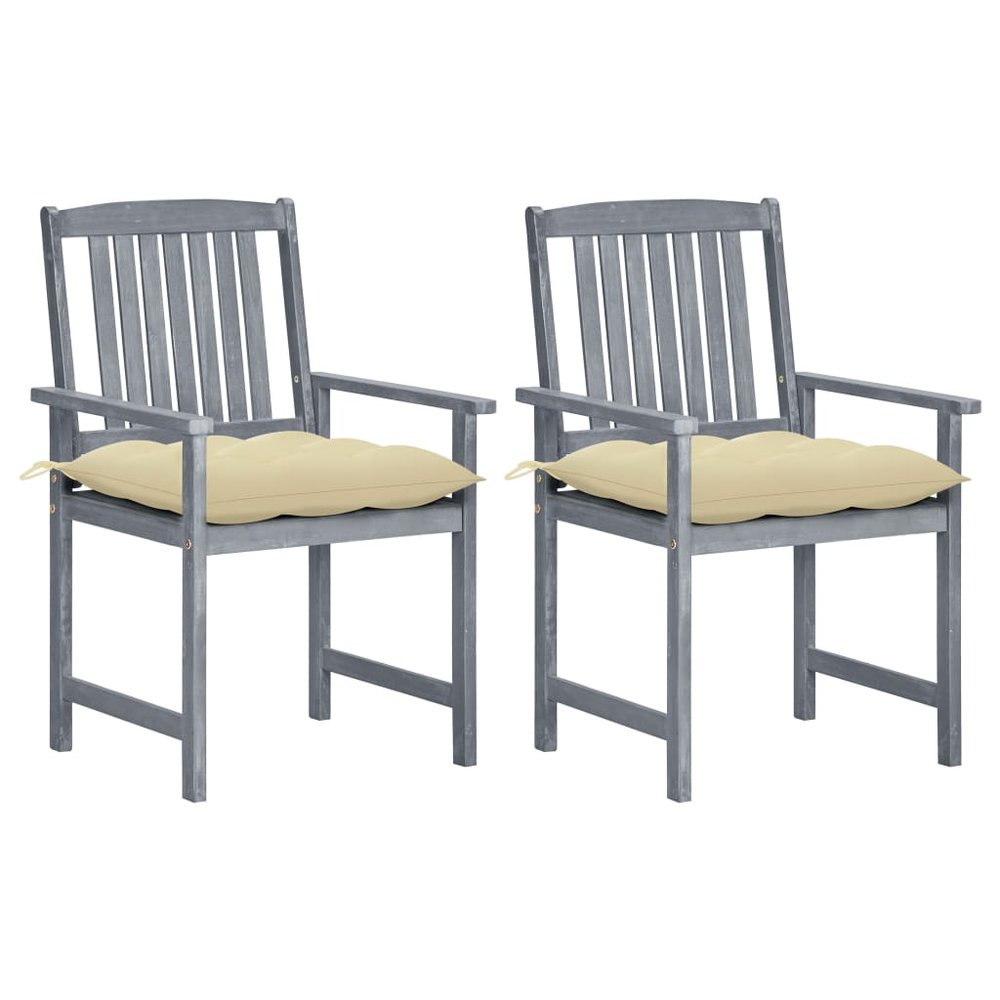vidaXL Patio Chair Set of 2 Gray Solid Acacia Wood Medium Durable