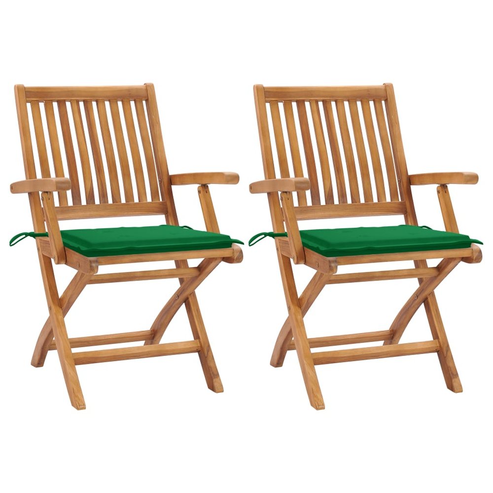 vidaXL Patio Chair Set of 2 Green, Natural Teak Fine sanded teak hardwood