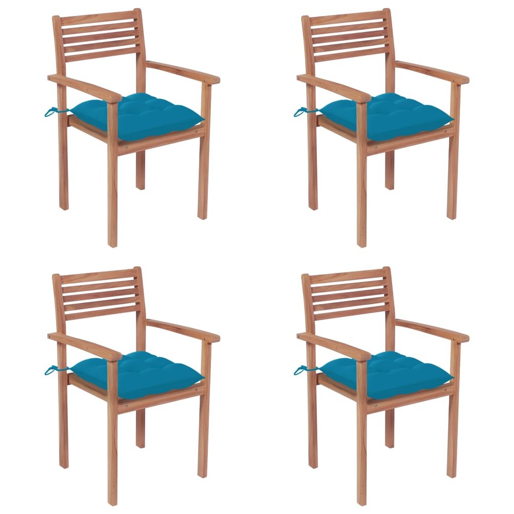vidaXL Patio Chair Set of 4 Light Blue Solid Teak Wood Standard