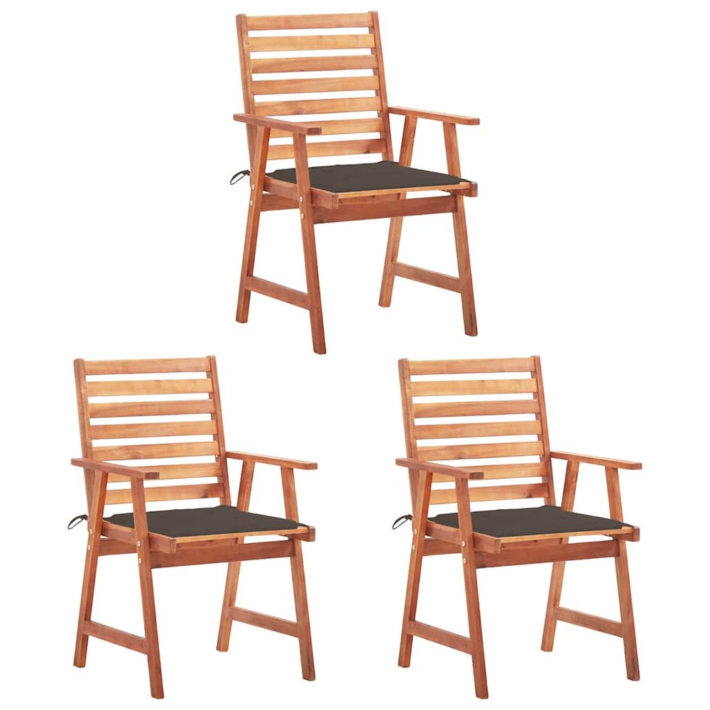 vidaXL Patio Chair Set of 3 Natural wood, Taupe (Cushion)