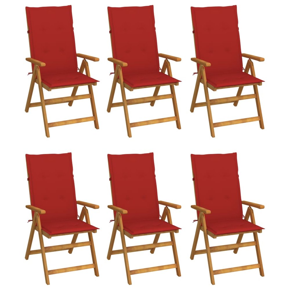 vidaXL Patio Chair Set of 6 Red Solid Acacia wood Compact Foldable