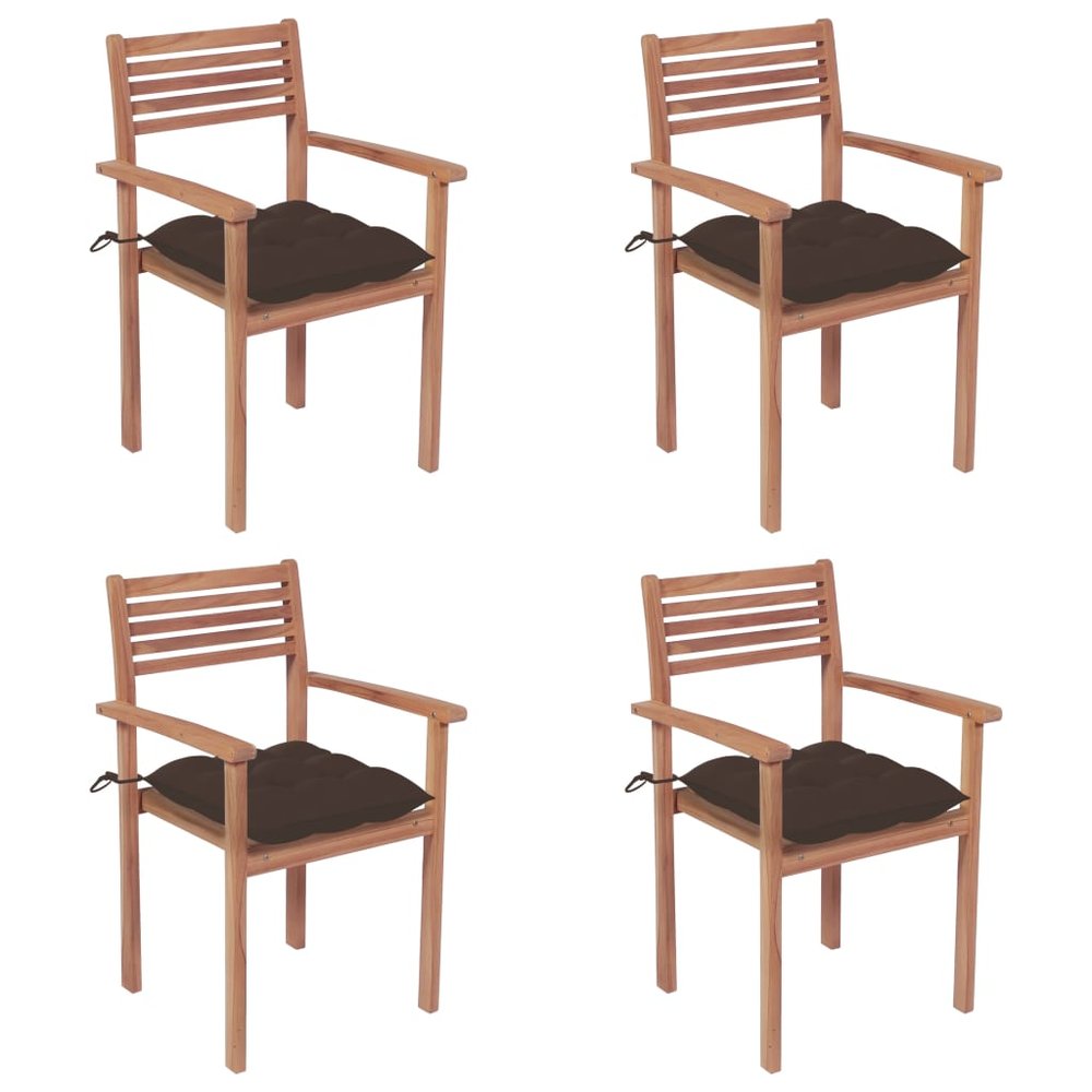 vidaXL Patio Chair Set of 4 Taupe Teak wood Medium Stackable