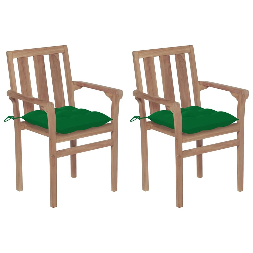 vidaXL Patio Chair Set of 2 Teak Solid Teak wood Standard Stackable