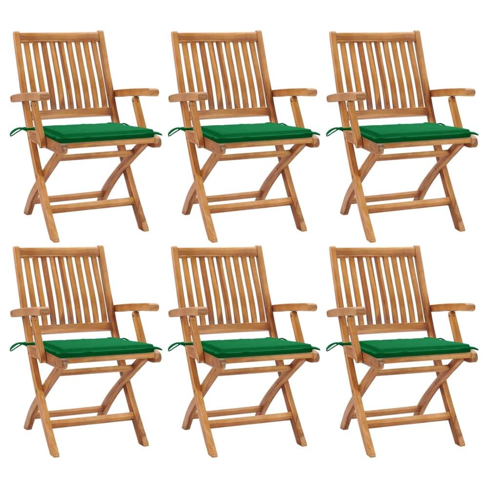 vidaXL Patio Chair Set of 6 Teak wood color, green cushion